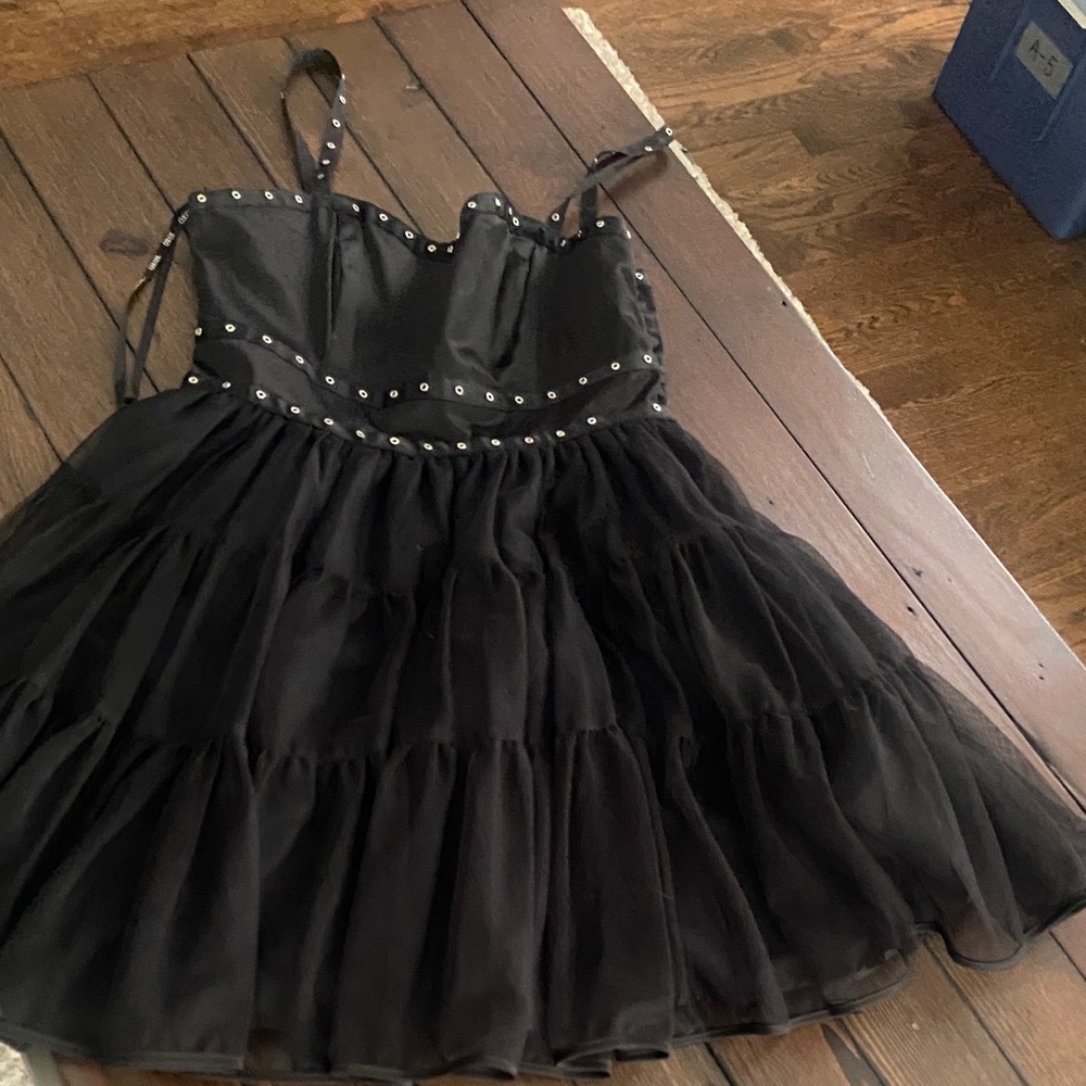 XOXO Black Studded gothic Mini Dress size-7 - Picture 8 of 8
